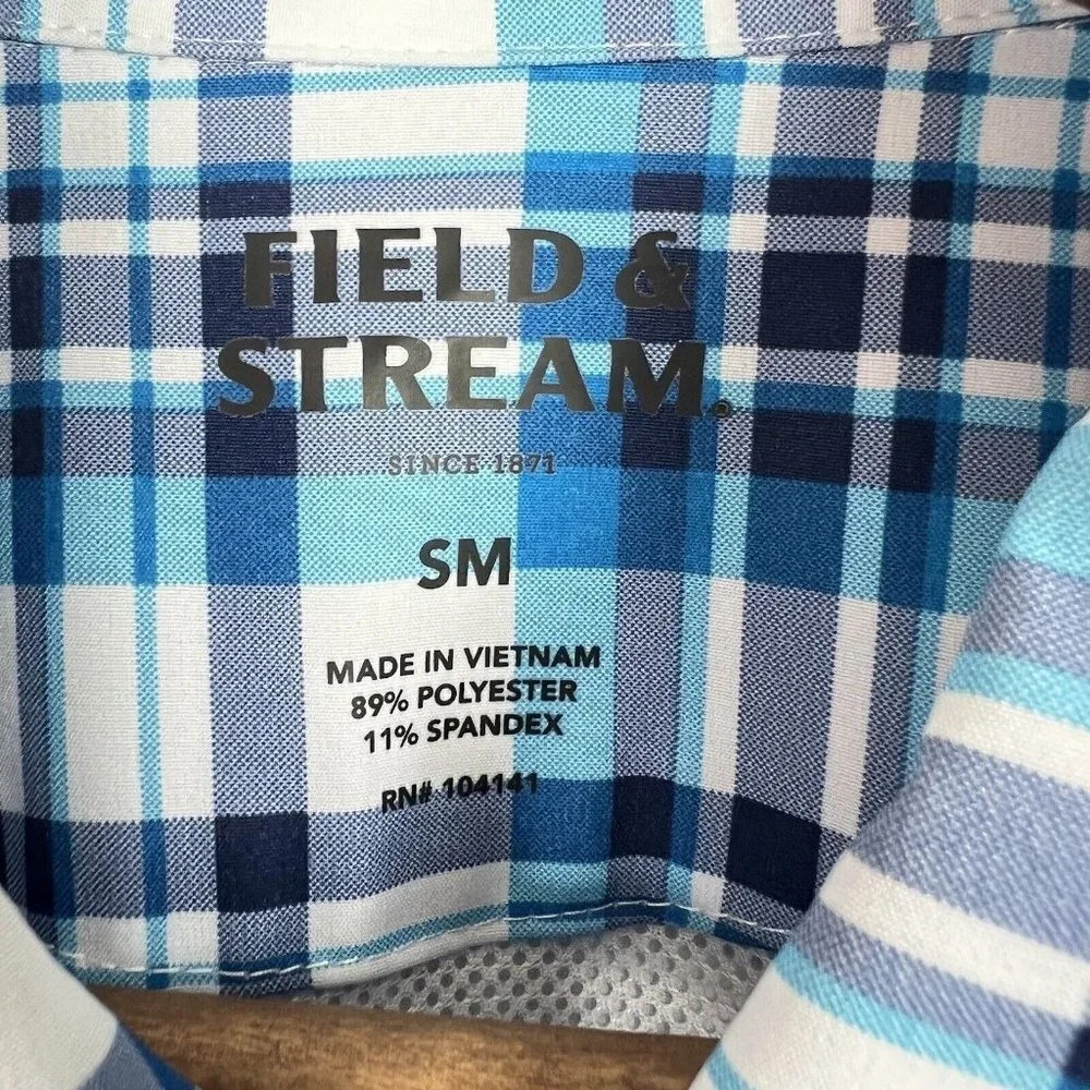 Field &Stream Men’s Vented Fishing Shirt Stretch Button Up Blue Plaid Sz Small - Picture 3 of 7